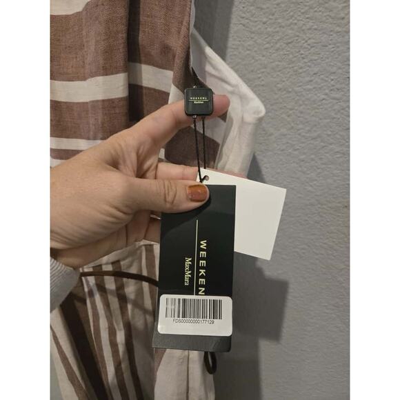 Weekend Max Mara Women's Striped Linen Midi Dress Size 6 Multicolor Brown White - Picture 6 of 12